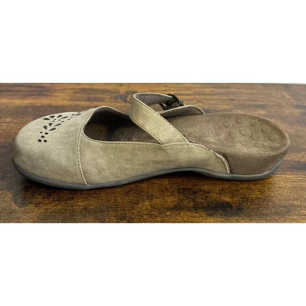 Vionic Rest Midway Mary Jane Mules Taupe Laser Cut Floral Orthotic Shoes Size8 - Picture 3 of 14
